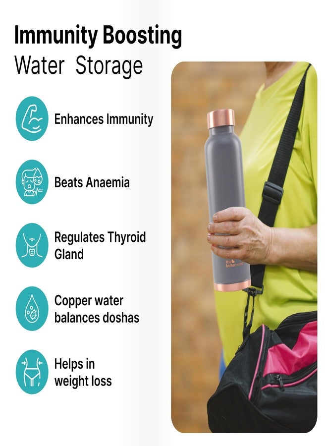 The Better Home زجاجة مياه نحاسية من ذا بيتر هوم، سعة 950 مل | خالية من مادة BPA، مانعة للتسرب، مصنوعة من النحاس بنسبة 99% مع فوائد مضادة للأكسدة | مثالية للمكتب، النادي الرياضي، والمنزل (رمادي) - Image 3